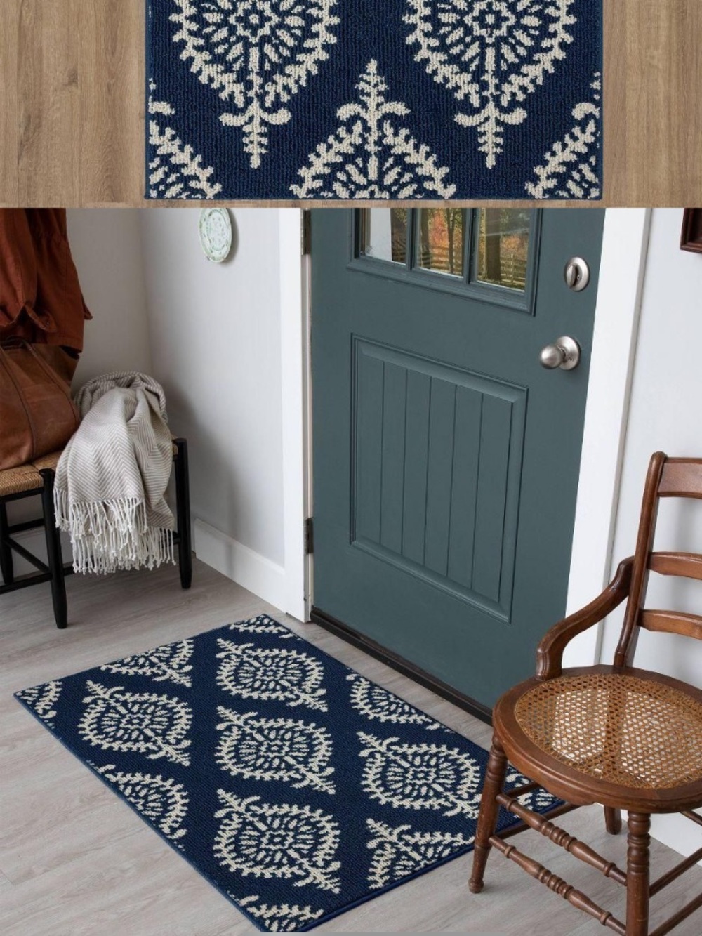 NWT Threshold Rug Navy and Cream  2’6”x4 washable  Accent Rug - Home Accents